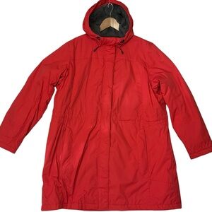 LL BEAN sz 1X Winter Jacket Winter Warmer Funnel Neck Fuzzy Pockets Red +